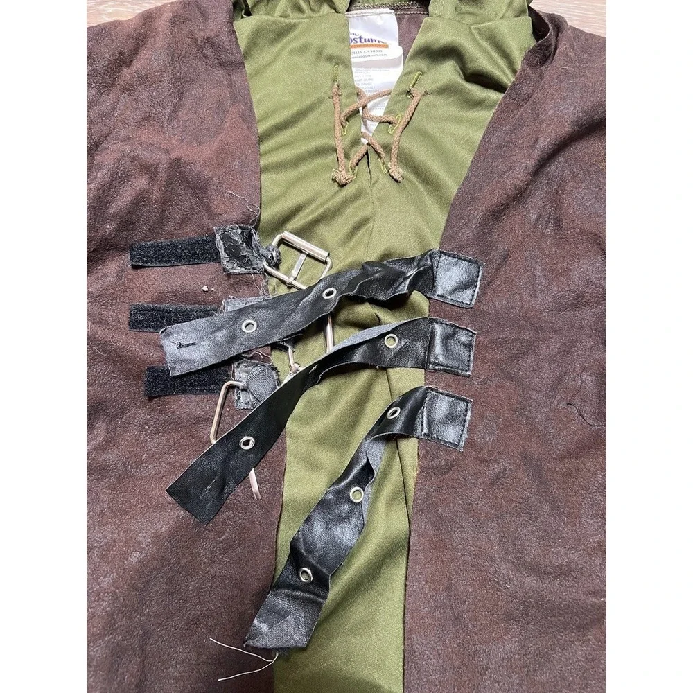 Robin Hood Costume Youth Large Medieval Archer Forest Tunic Hood Vest Distressed